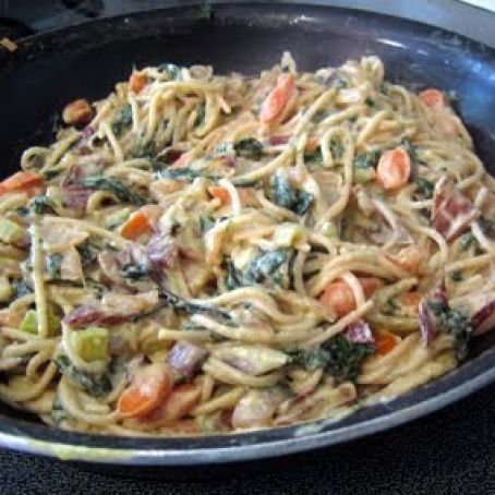 SUMMER SPAGHETTI WITH ZUCCHINI-CASHEW ALFREDO CREAM SAUCE