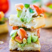 Avocado, Tomato, and Mozzarella Crostini (vegetarian)
