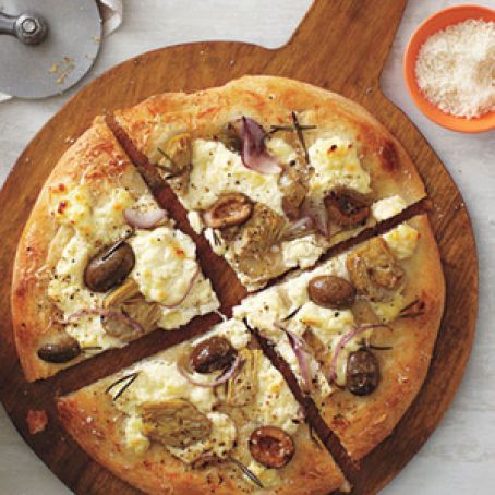 White Pizza With Artichokes, Rosemary, and Olives