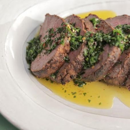 Chile-Rubbed Beef Tenderloin with Garlic-Herb Oil