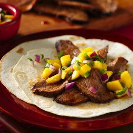 Flank Steak Tacos with Mango Salsa