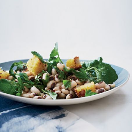 Black-Eyed Pea and Watercress Salad with Corn Bread Croutons