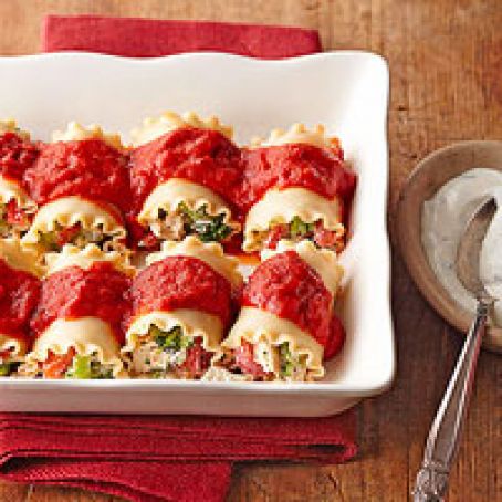 Chicken Lasagna Rolls with Chive-Cream Sauce