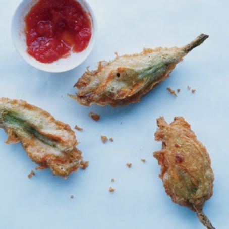 Ricotta Stuffed Squash Blossoms in Tomato Sauce