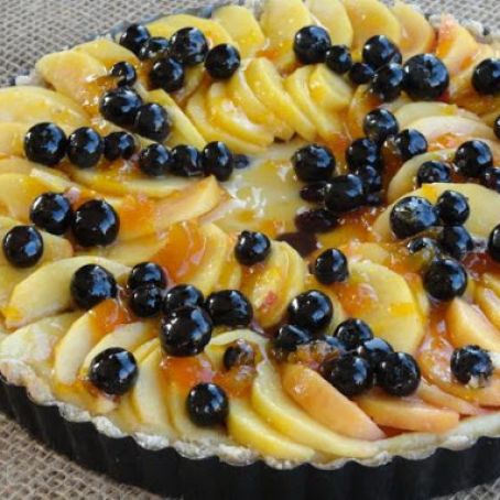 Drunken Blueberry Peach Cheesecake Tart