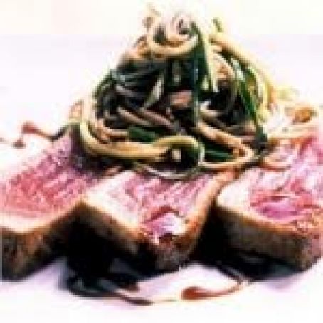 Seared Ahi Tuna with Soba Noodle Salad and Soy-Lime Leaf Syrup