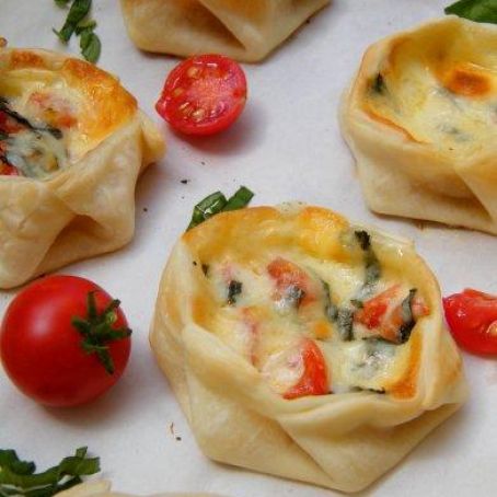 Canastitas Caprese (Open-faced Empanadas with Tomato, Basil and Mozzarella)