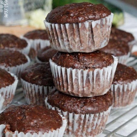 Skinny Double Chocolate Zucchini Pecan Muffins
