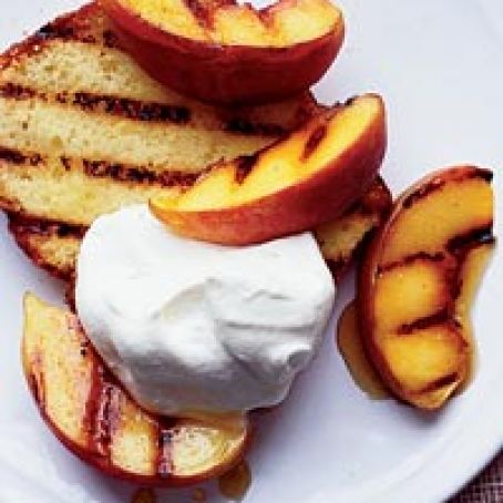 Grilled Lemon Pound Cake with Peaches and Cream