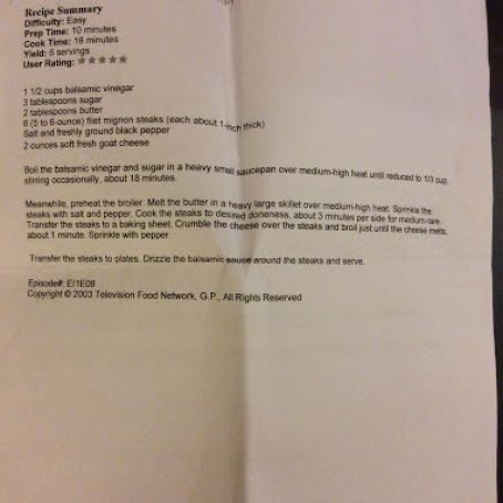 Filet Mignon with Balsamic Syrup and Goat Cheese