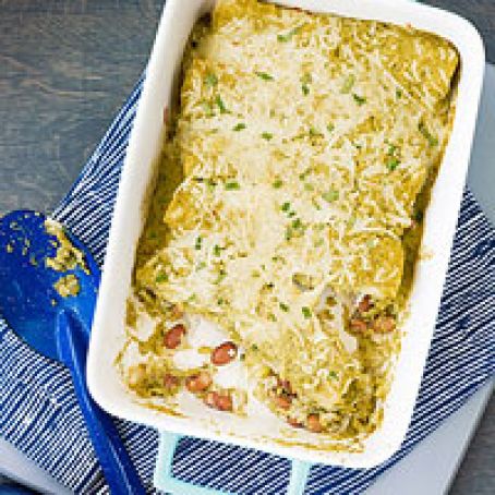 Rice & Bean Enchiladas with Creamy Tomatillo Sauce
