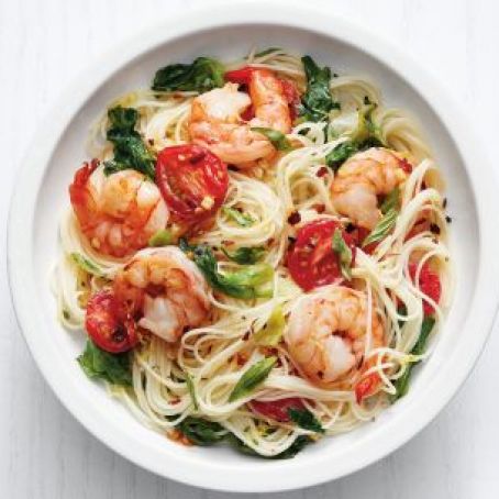 Angel-Hair Pasta with Shrimp and Greens