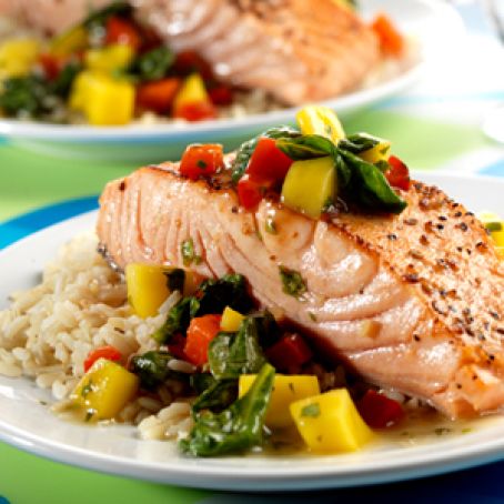 Pan-Seared Salmon in Peach Mango Sauce