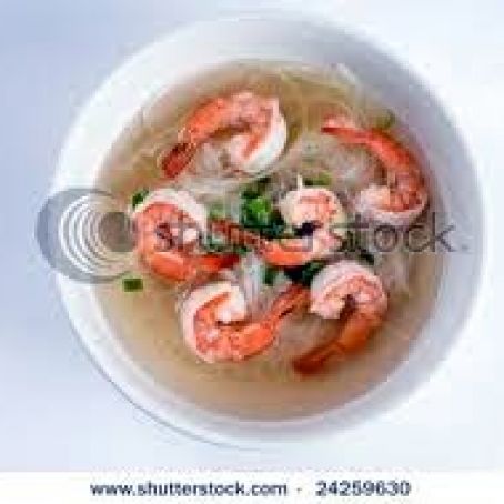 Asian Rice Noodle and Shrimp Soup