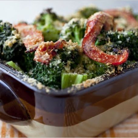 BROCCOLI GRATIN w/RED PEPPER & PARMESAN