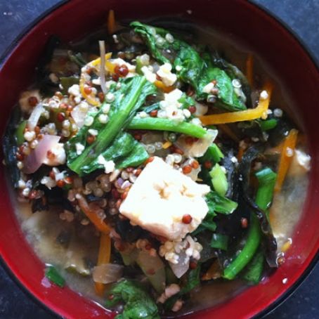 Red quinoa and tofu miso bowl