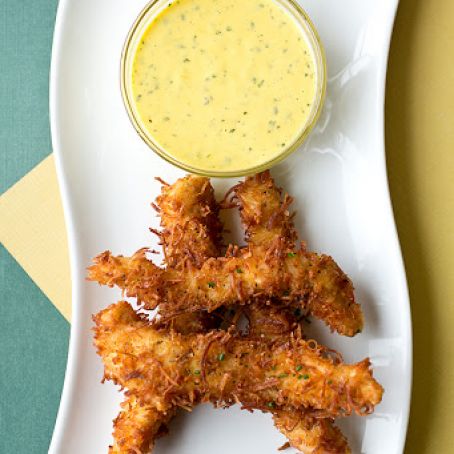 Coconut Crunch Chicken Strips with Honey-Mango Sauce