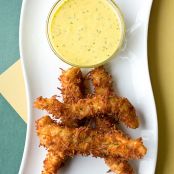 Coconut Crunch Chicken Strips with Honey-Mango Sauce