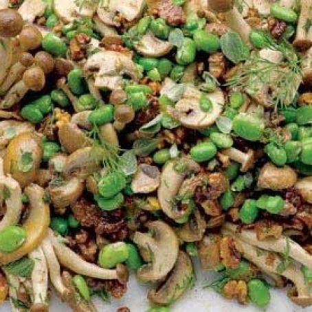 Marinated mushrooms with walnut and tahini yogurt