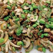 Marinated mushrooms with walnut and tahini yogurt