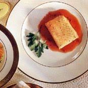 BAKED SALMON w/RED PEPPER COULIS