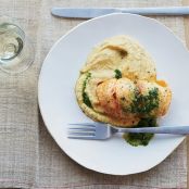 Roast Sea Bass with Chickpea Puree and Parsley Sauce