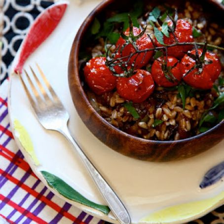 Roasted Tomato and Caramalized Onion Farro Salad