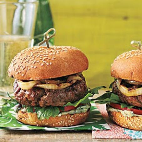 Burgers with Blue Cheese Mayo and Sherry Vidalia Onions