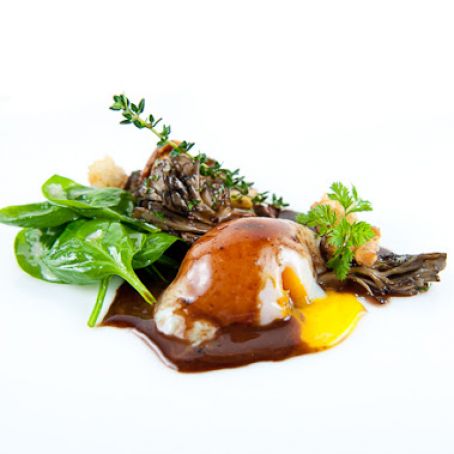 APPERTISER- Sous-Vide Egg with Red Wine Sauce & Wild Mushroom Panzanella