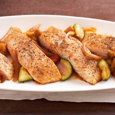 Peppered Salmon with Quick Ratatouille Recipe