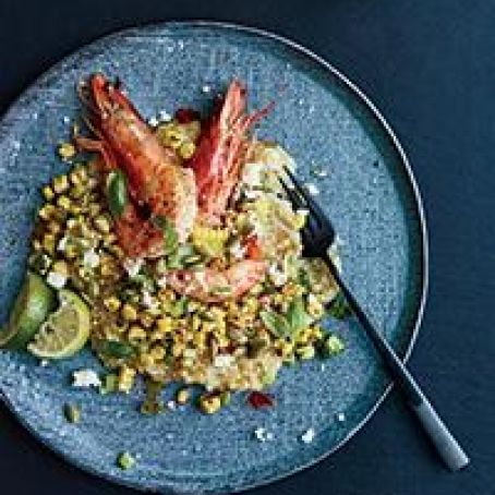 White Quinoa Grits with Shrimp and Mexican Grilled Corn