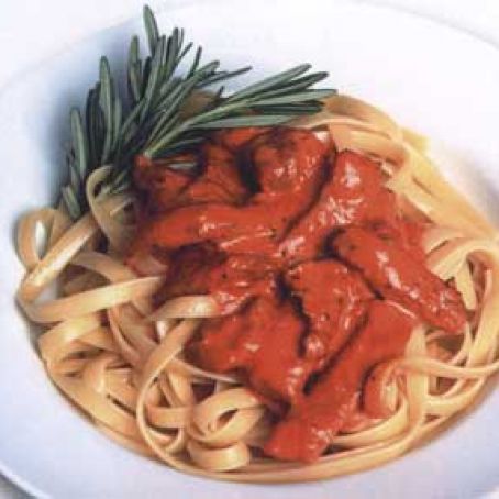 Fettuccine with Veal in a Roasted Red Pepper Cream Sauce