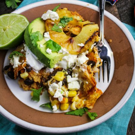 Chipotle and Black Bean Chilaquiles with Grilled Pineapple