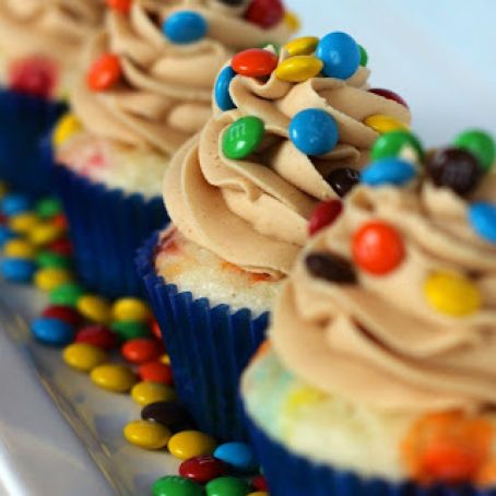 M & M Cupcakes with Peanut Butter Frosting