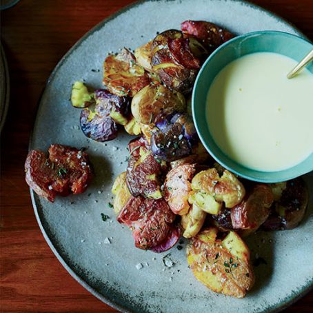 Smashed Potatoes with Wagon Wheel Fondue