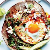 Chile-and-Olive-Oil-Fried Egg with Avocado and Sprouts