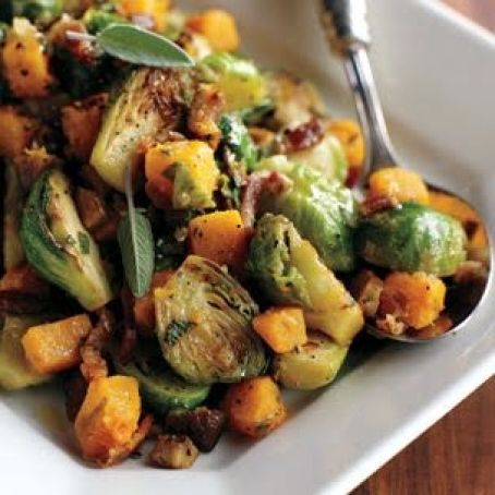 Brussels Sprouts & Butternut Squash with Bacon Vinaigrette