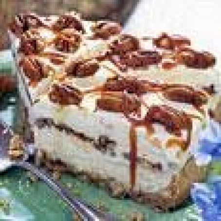 Peach-Pecan Ice Cream Pie with Caramel Sauce