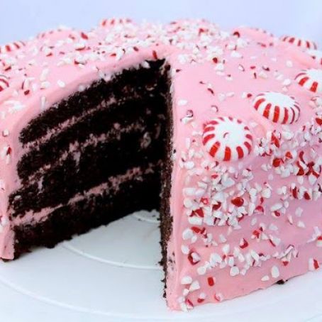 Chocolate Fudge Cake with Pink Peppermint Cream Cheese Frosting