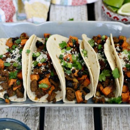 Chorizo, Sweet Potato + Black Bean Tacos