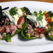 Tuna Ceviche Chile Rellenos with Avocado Crema