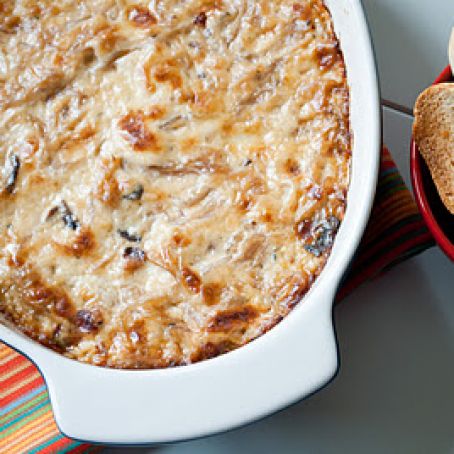HOT CARAMELIZED ONION DIP WITH BACON AND GRUYERE