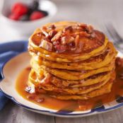 Pumpkin Pancakes with Salted-Caramel-Bacon Syrup