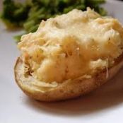 Pulled Chicken Stuffed into Baked Potatoes with Gravy