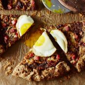 Ham, Gruyère, and Caramelized Onion Galette with a Fried Egg