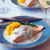 POACHED SALMON w/CUCUMBER RAITA