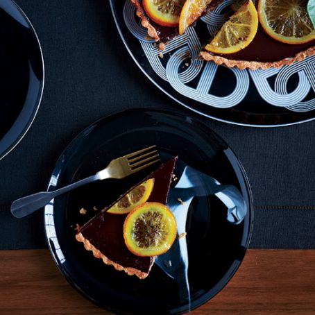Bittersweet Chocolate-Truffle Tart with Candied Oranges