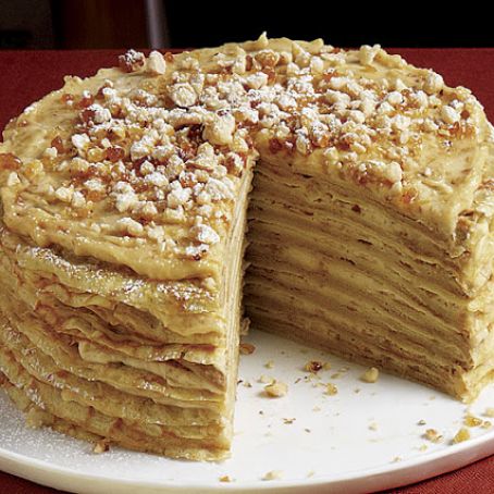 Crêpe Cake with Coffee Cream and Hazelnut Praline