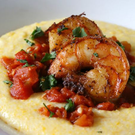 Spicy Shrimp over Creamy Polenta