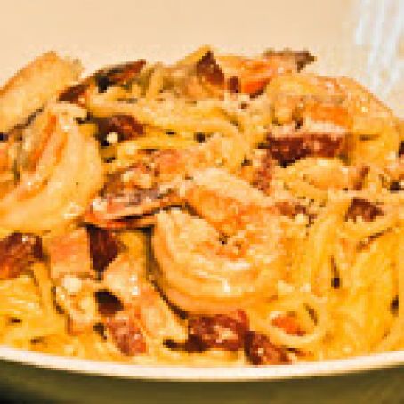 Spaghetti Carbonara with Prawns